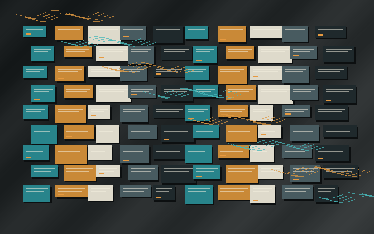 Abstract catalog map of cards and command modules